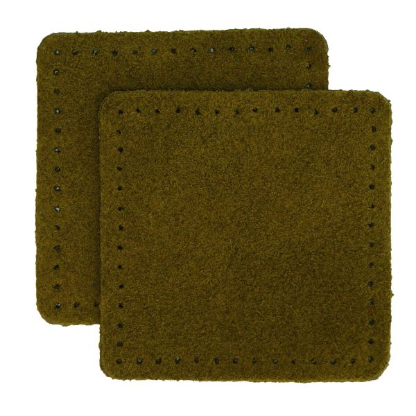 Заплатки пришивные из замши, квадрат 6см с перфорацией, 2 шт, 100% кожа, 33 хаки, 59112