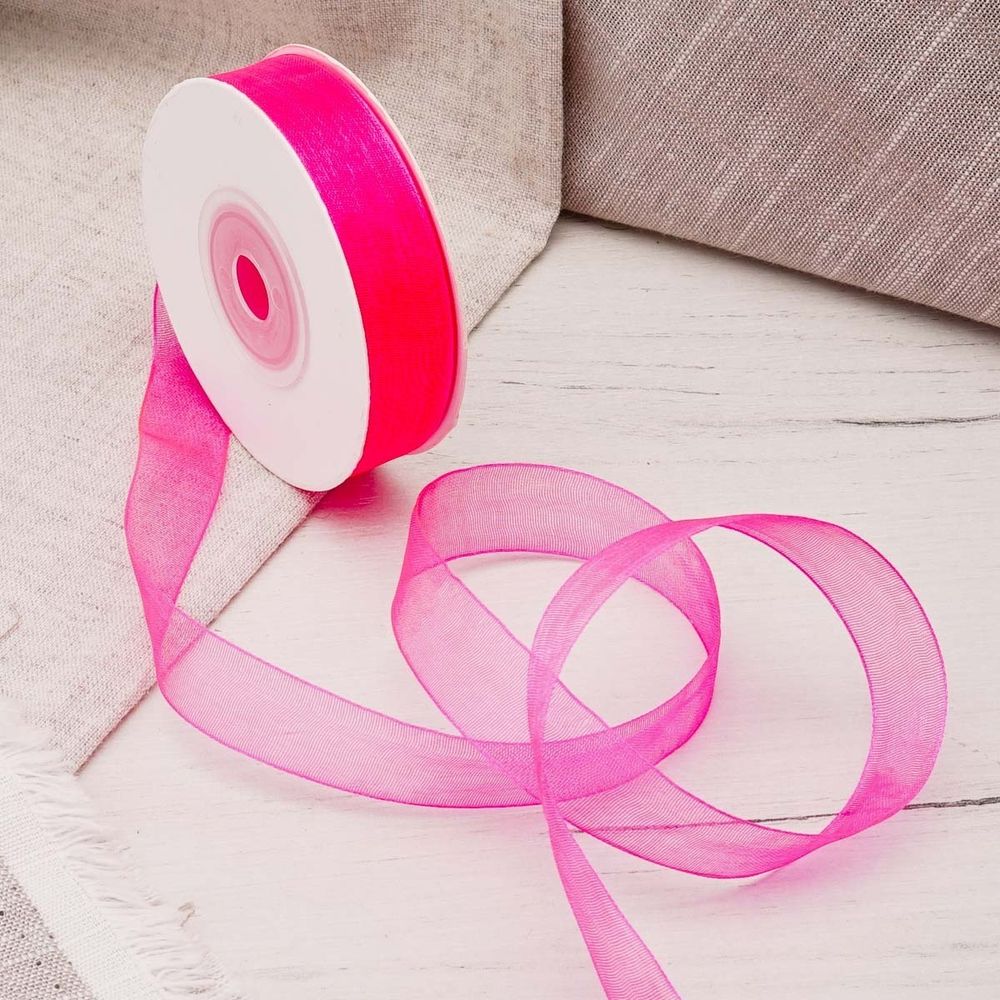 Лента капроновая (органза) 15.0 мм / 22.86±1 метров, 14 розовая фуксия