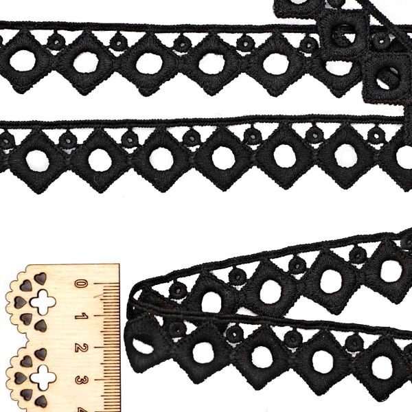 Кружево гипюр (плетёное) 20 мм, черный, 13.71 м