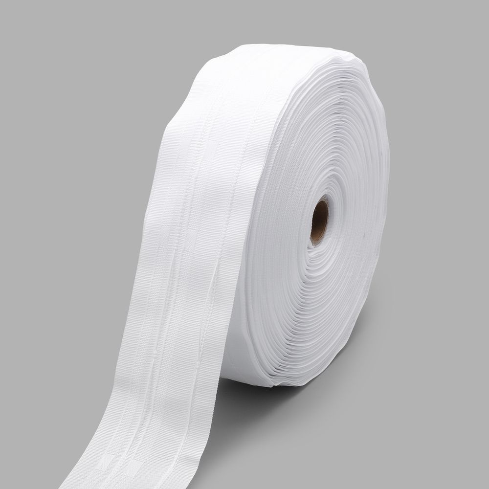 Лента (тесьма) шторная: сборка бантовая (1:2) 60 мм / 50 метров, (2 ряда петель, 2 шнура), белый, C93