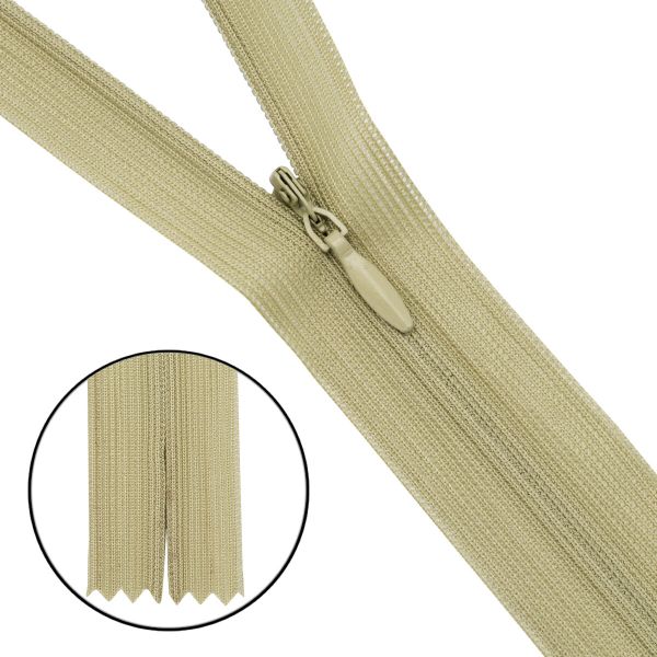 Молния потайная (скрытая) Т3 (3 мм) 1 зам., н/раз., 50 см, нейлон, F245 бежевый, 10 шт