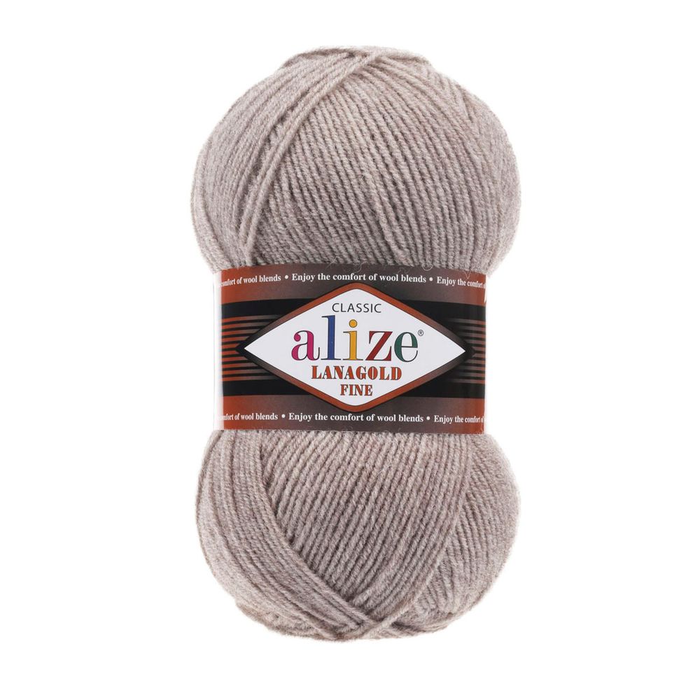 Пряжа Alize (Ализе) Lana Gold Fine / уп.5 мот. по 100 г, 390м, 207 светло-коричневый меланж A
