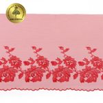 Кружево на сетке широкое 225 мм, OG44, цв.красный, левая уп.6м, Kruzhevo