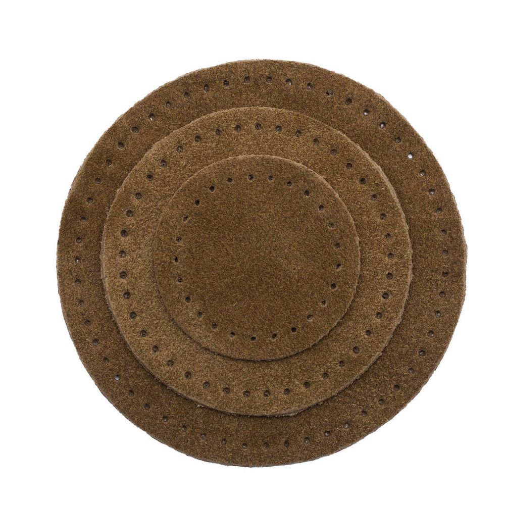 Набор заплаток пришивных из замши, круг ⌀4см, 6см и 8см, с перфорацией, 3 шт, 100% кожа (32 кэмел), 59401