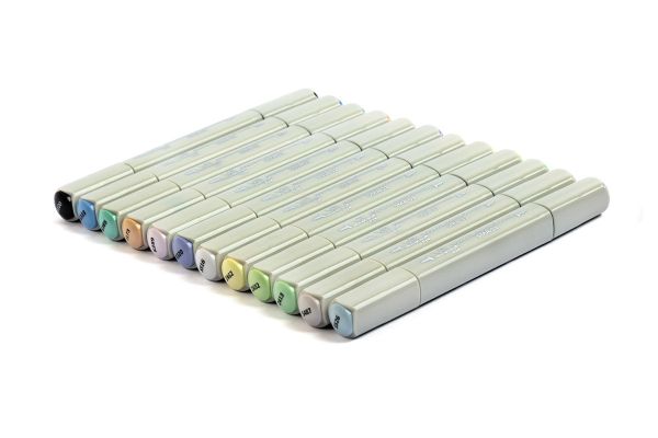 Набор маркеров на спиртовой основе 0.7 - 7 мм, 12 цв. перо круглое/скошенное, 01 -Пастельные тона, Vista-Artista SMA-12