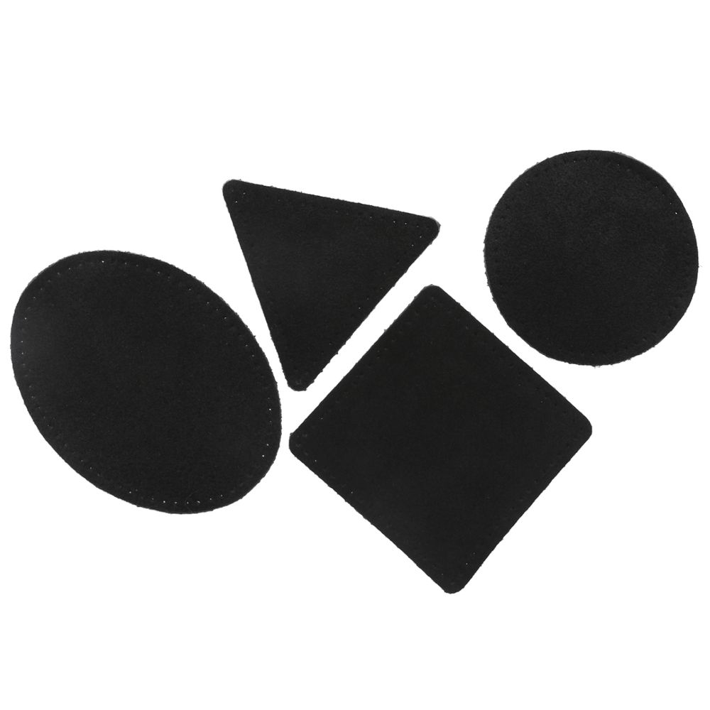 Набор заплаток пришивных из замши, круг, квадрат, треугольник, овал 8см, с перфорацией, 4 шт (20 черный), 59743