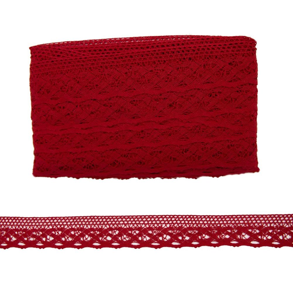 Кружево вязаное (тесьма) 33 мм, х/б, JD037 красный, 20 м
