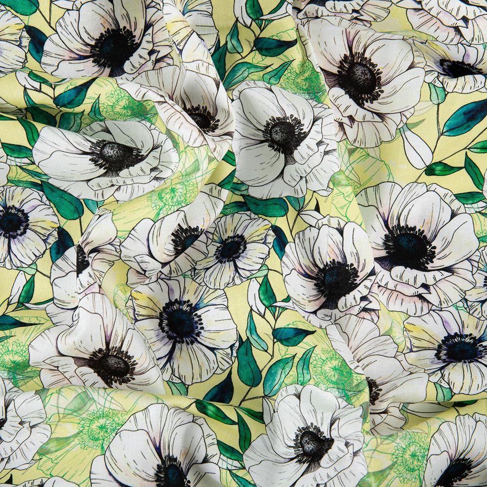 Ткань для пэчворка Peppy Цветущие анемоны 50х55 см, 140±5 г/м², ЦА-04 желтый