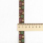 Лента репсовая (в рубчик) с принтом 15.0 мм / 45.72 метра, Цветочки мелкие 2, 15147 коричневый