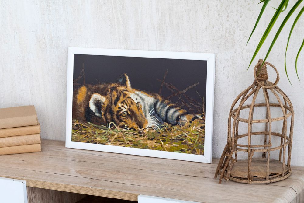 Алмазная (кристальная) мозаика Фрея, Тигренок, 50х30 см