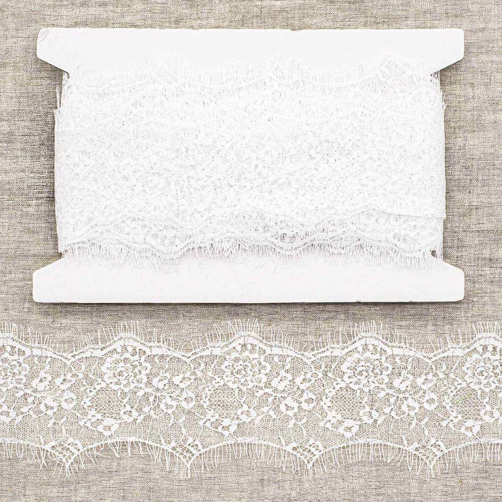 Кружево шантильи (реснички) на сетке 100 мм, белый, 15 м