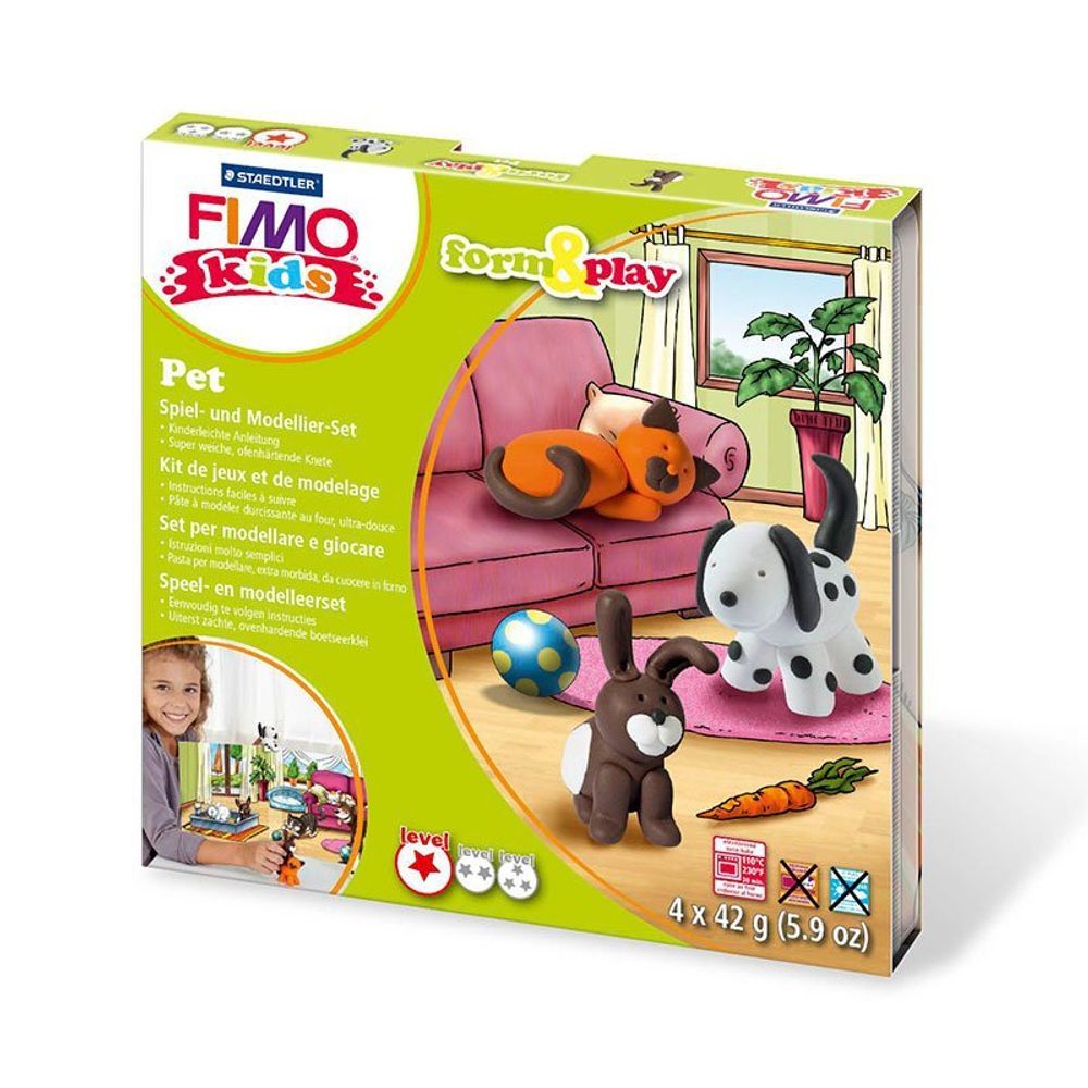 Набор &quot;Домашний любимец&quot; Fimo Kids Form&amp;Play, состоящий из 4-ти блоков по 42 гр, уровень сложности 1, 8034-02 LZ