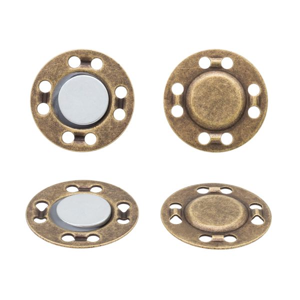 Кнопка магнитная металл пришивная ⌀21.0 мм, 10 шт, бронза, MG03