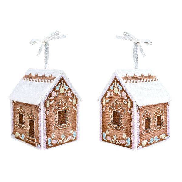 Набор для вышивания нитками МП Студия Р-963, на пластиковой канве Объёмная игрушка. Пряничный домик, 6х8х6 см