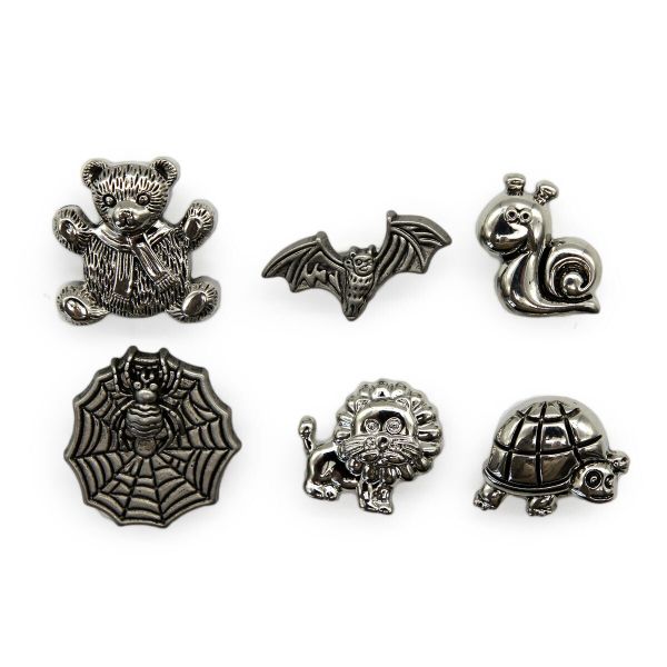 Украшения декоративные пуговицы Зверята, серебро, 24 шт