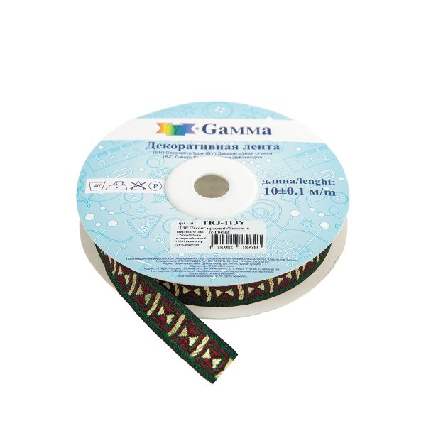 Лента (тесьма) жаккардовая 12.0 мм / 10±0.5 метров, красный/бежевый, Gamma TRJ-113Y