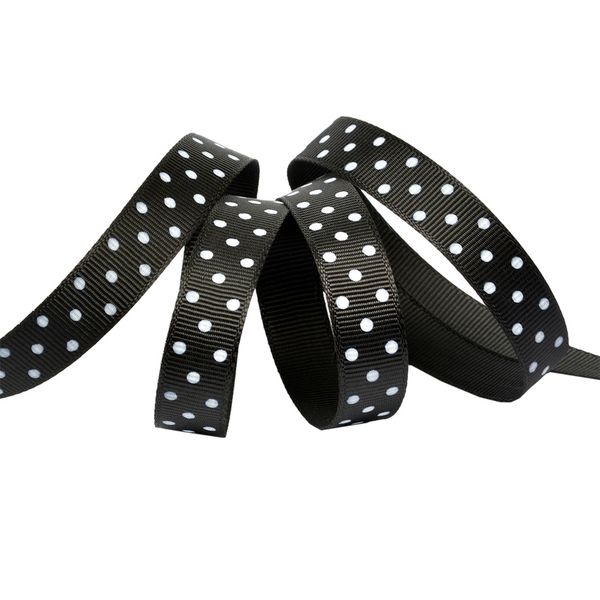 Лента репсовая (в рубчик) 12.0 мм / 27.4±2 метров, LDRG03002912 (82) крупный горошек, черный-белый