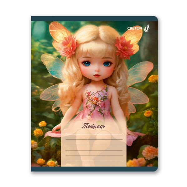 Тетрадь ученическая школьная, блёстки, A5 18 л. на скобе 65 г/м², белизна 100% 20 шт клетка, 01413 Маленькая фея, Светоч Т171