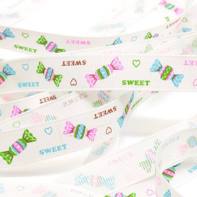 Лента репсовая (в рубчик) PREMIUM Конфетки, 16 мм, 22,5м (A5-001 белый)