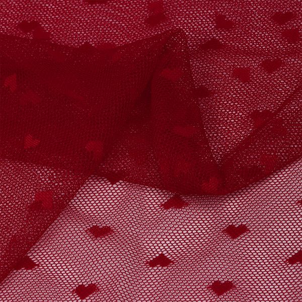 Сетка бельевая эластичная 55 г/м², шир.150 см / 1 метр, Сердечки, цв.101 темно-красный /OLG015.101.1/
