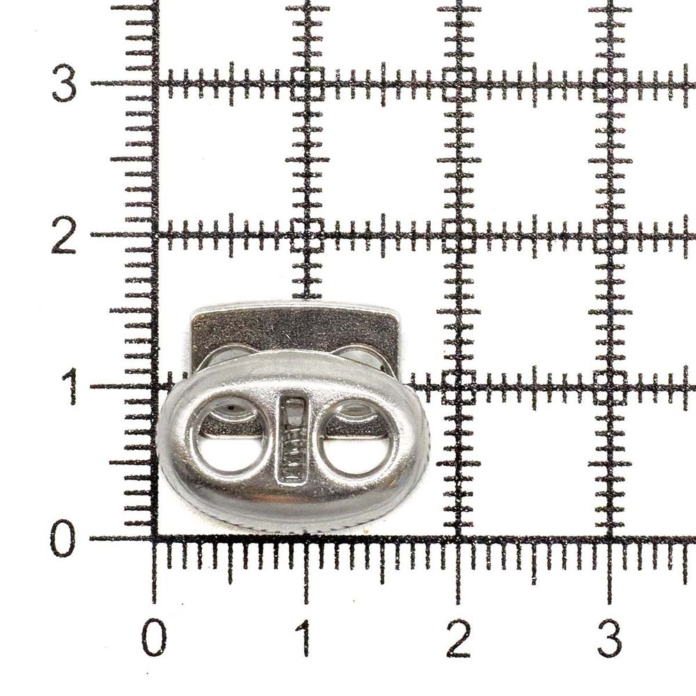 Фиксатор (зажим) для шнура металл плоский, 2 отв., 18х15 мм, (in ⌀4.5 мм), мет. цв.никель, 20 шт