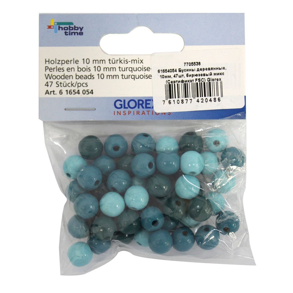 Бусины дерево бирюзовый микс, 10 мм, 47 шт, Glorex /TOS/