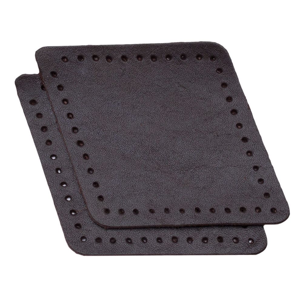 Заплатки пришивные из кожи, ромб 6х8,4см с перфорацией, 2 шт, 100% кожа, 03 темно-коричневый, 9115