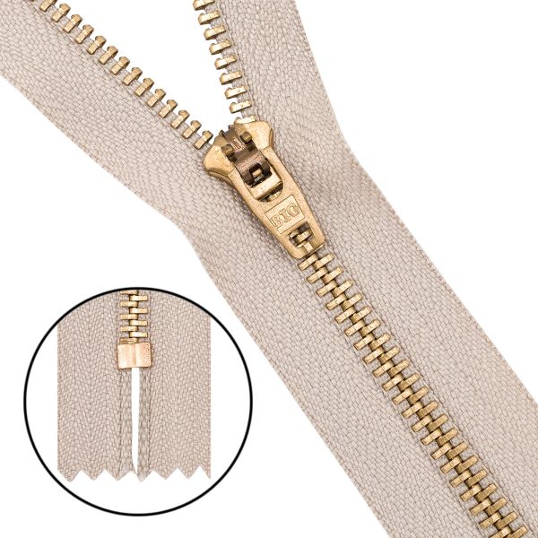 Молния металл джинсовая Т5 (5 мм) 1 зам., н/раз., 16 см, бежевый, 39093/16-3, 10 шт