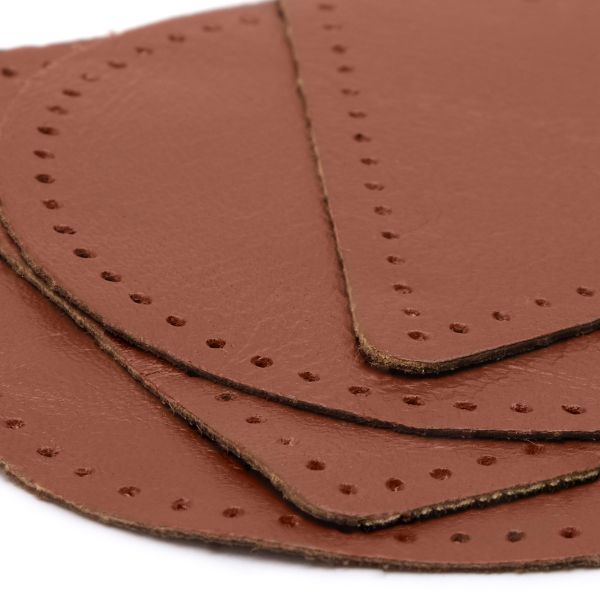 Набор заплаток пришивных из кожи, круг, квадрат, треугольник, овал 8см, с перфорацией, 4 шт (02 светло-коричневый), 9743