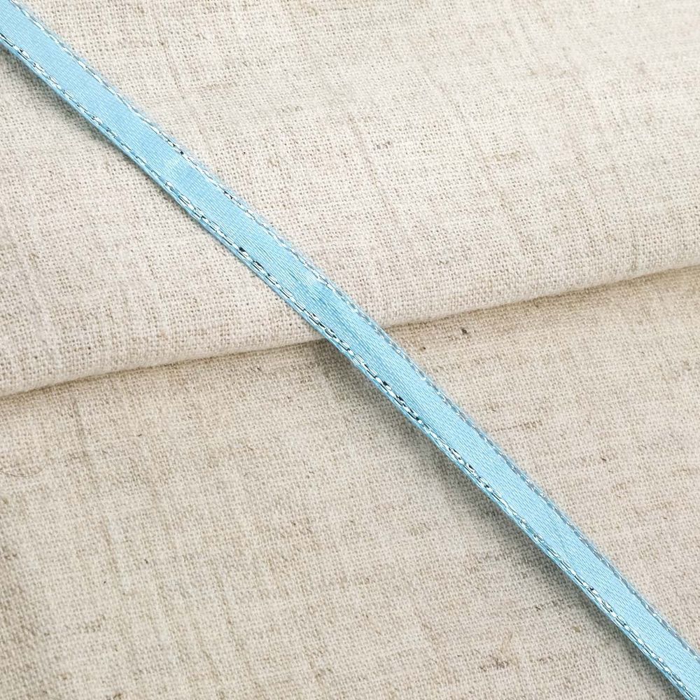 Лента атласная 1-сторонняя 6.0 мм / 22.86±1 метров, с серебряной нитью, 187 голубой, Globus