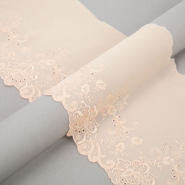 Кружево на сетке (шифон) 190 мм / 10 м, Турция, SF007BP (031) пудровый, Gamma SHKM-19002