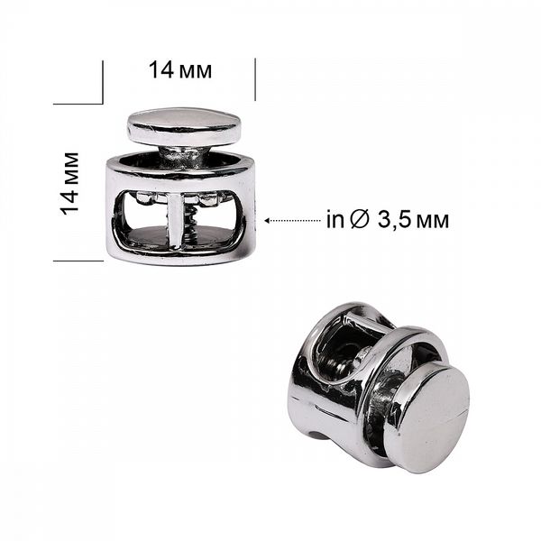 Фиксатор (зажим) для шнура пластик 2 отв., ⌀3.5 мм, 14х14 мм, TBY.0324, никель, 100 шт