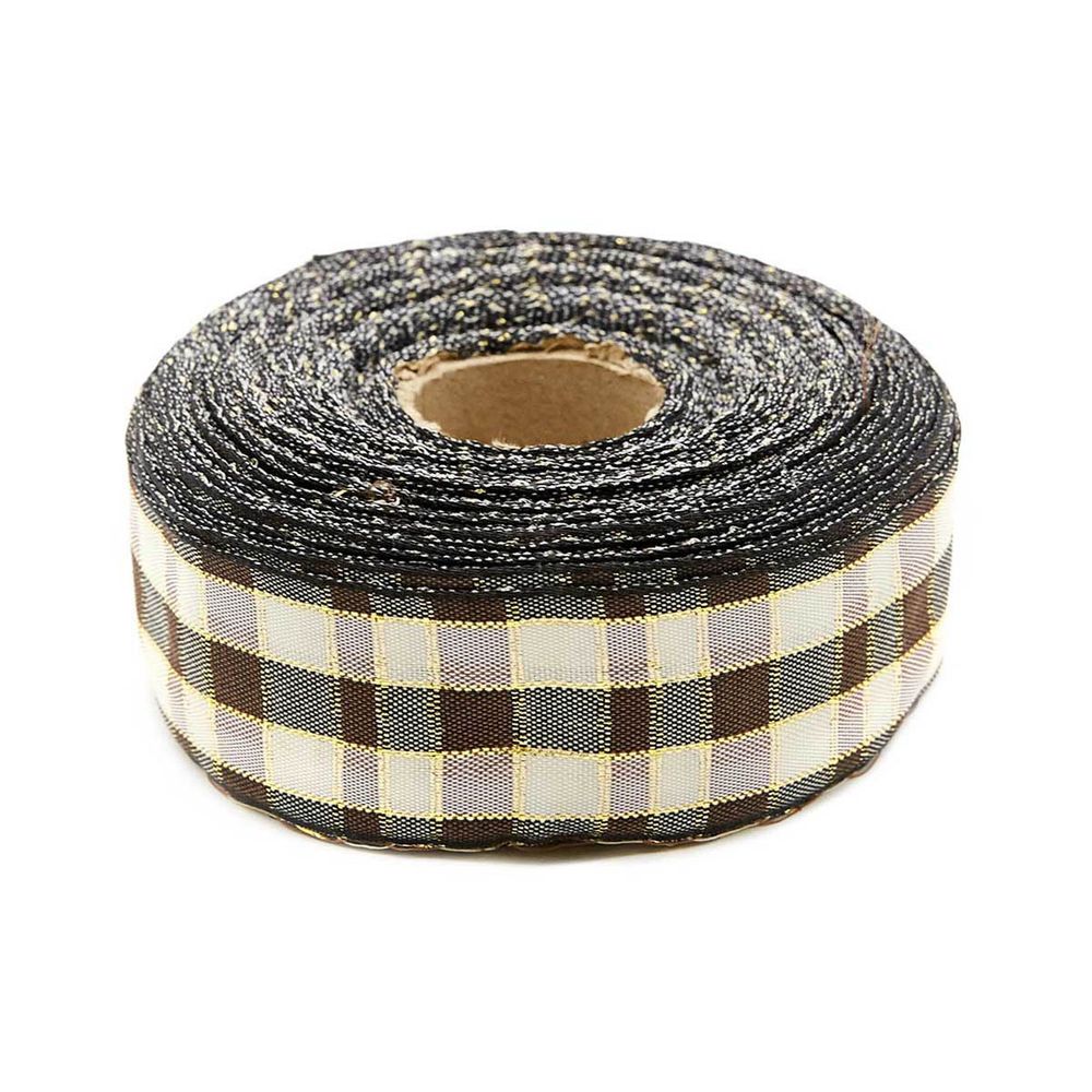Лента Шотландка с люрексом 30 / 25м (коричневый/белый), С3301Г17