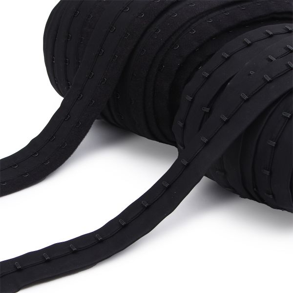 Застежки для бюстгальтера текстильные на ленте (2 ряда) 40 мм / 45.7 метра, шаг 15 мм, 34 г/м, черный, 7221-6035