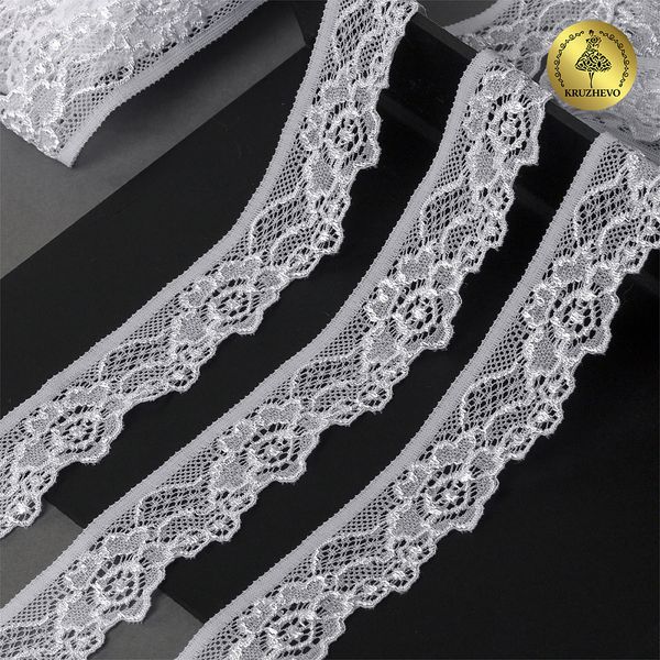 Кружево эластичное (стрейч) 30 мм, L839, цв.01 белый уп.50м, Kruzhevo