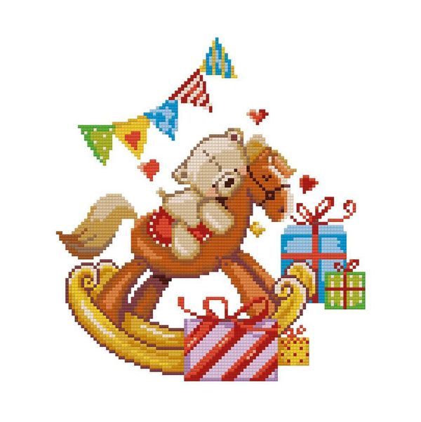Алмазная (кристальная) мозаика Фрея, Мишка на лошадке, 31х31 см