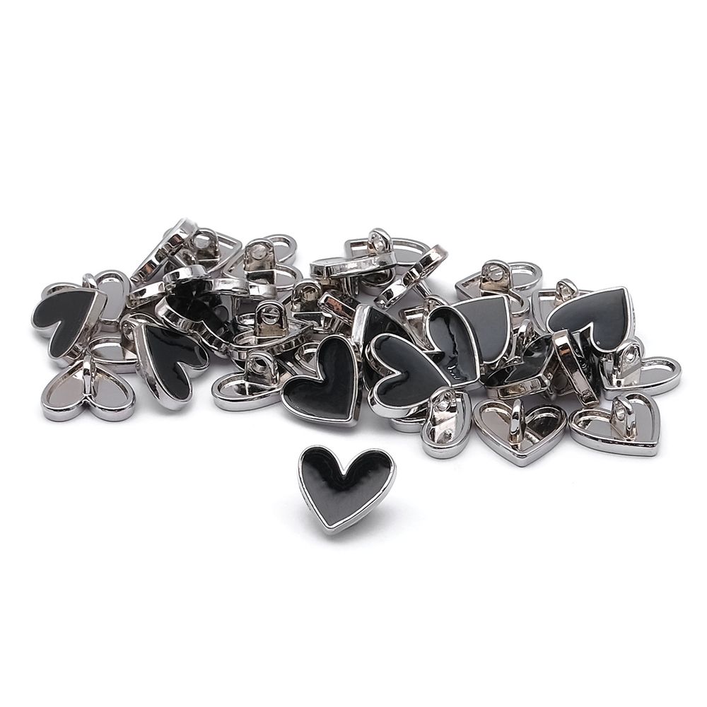 Пуговицы на ножке фигурная Сердце 20L (13мм), металл (Black/S (черный/серебро)), MEs-2012, 36 шт