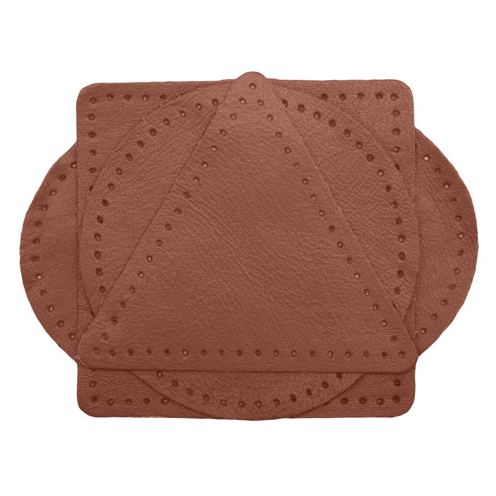 Набор заплаток пришивных из кожи, круг, квадрат, треугольник, овал 8см, с перфорацией, 4 шт (02 светло-коричневый), 9743