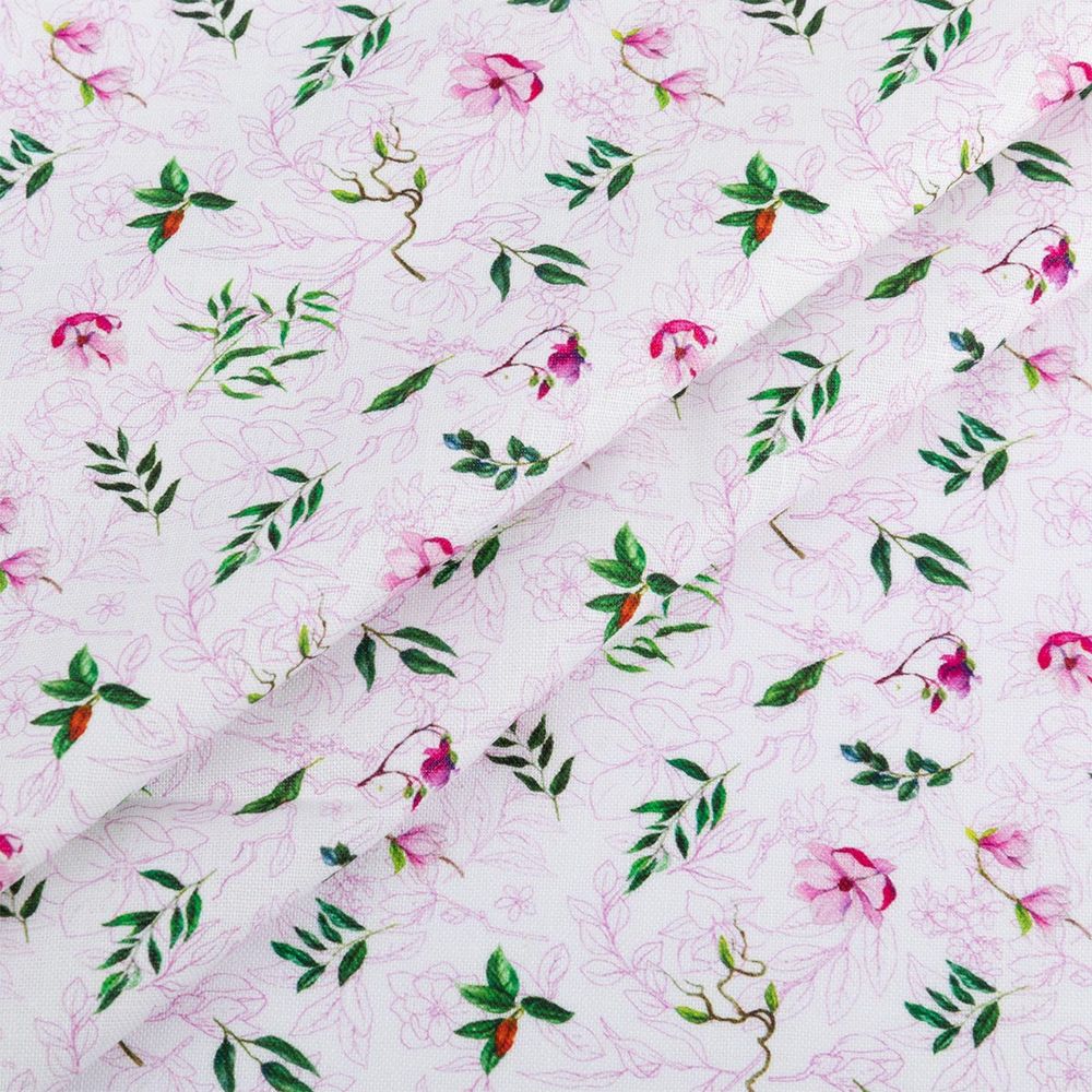 Ткань для пэчворка Peppy Прекрасные магнолии 50х55 см, 140±5 г/м², ПМ-01 белый