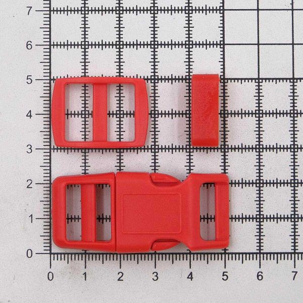 Фастекс (пряжка трезубец), рамка и рамка-регулятор 15мм, пластик, (2 компл.) Hobby&Pro, красный, A03001037-15