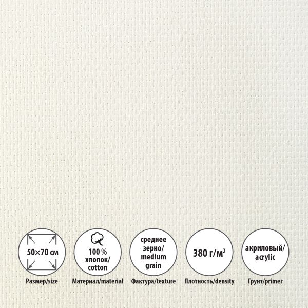 Холст на подрамнике грунтованный 50х70 см, 380 г/м², 2 шт, среднезернистый (двунитка), Vista-Artista ACMG-5070