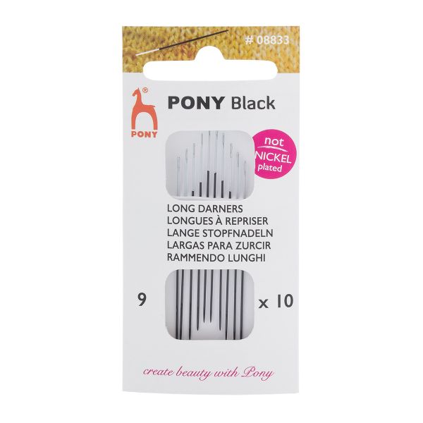 Иглы ручные для штопки длинные Long Darners Black №9 c белым ушком, 10 шт, Pony, 08833