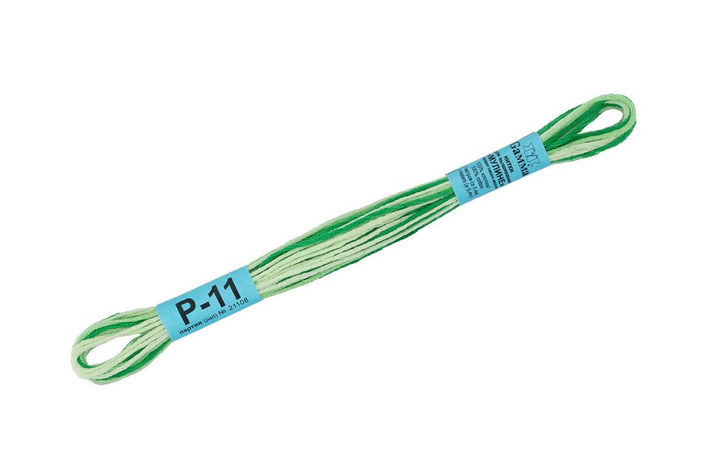 Мулине Gamma меланж, цв.Р-11 яр.зеленый-бл.зеленый, 12 мотков по 8 метров
