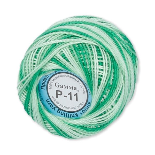 Пряжа нитки Ирис меланж / уп.10 мот. по 10 г, 82 м, Р-11зеленый-бл.зеленый, Gamma