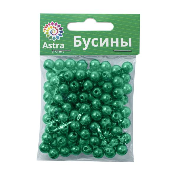 Бусины пластик (жемчуг) ⌀8 мм, 25 г, Astra&Craft, 038 NL зеленый
