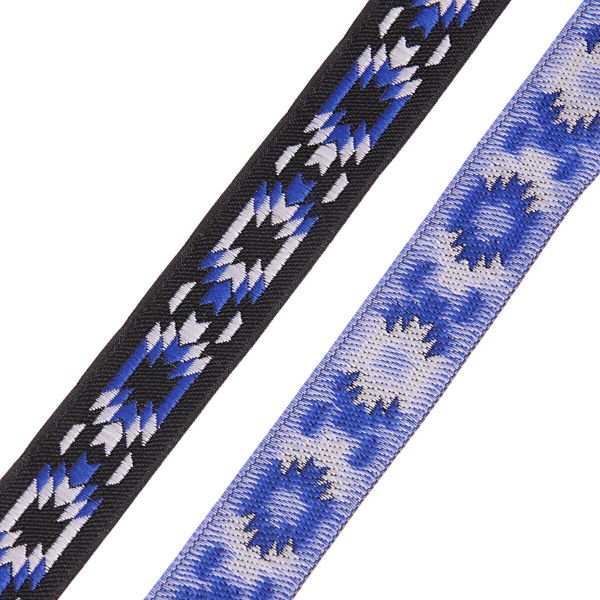 Лента (тесьма) жаккардовая 20.0 мм / 10±0.5 метров, Геометрический орнамент 20279 V2 черный/синий
