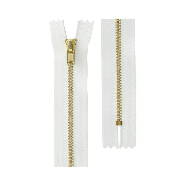 Молния металл джинсовая Т3 (3 мм) 1 зам., н/раз., 20 см, под латунь, 001 белый, JIN 3L Gamma, 10 шт