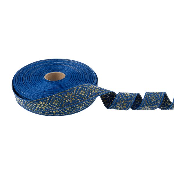 Лента (тесьма) жаккардовая 23.0-25.0 мм, / 25 метров, синий /под золото, Blitz