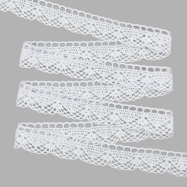 Кружево вязаное (тесьма) хлопковое 32 мм / 25 метров, одностор. (белый)