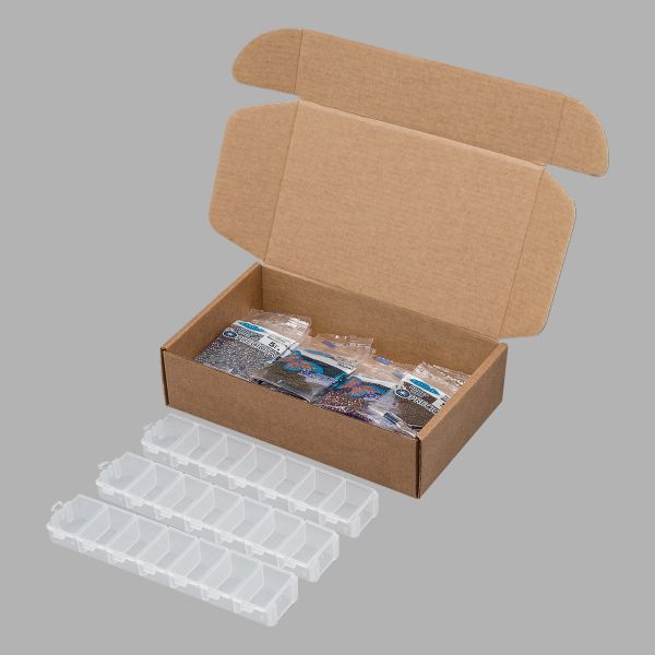 Набор бисера №04, 21 цвет по 5 гр с контейнером, № 10/0 (2.3 мм), диаметр 2,3 мм, 105 гр, Preciosa